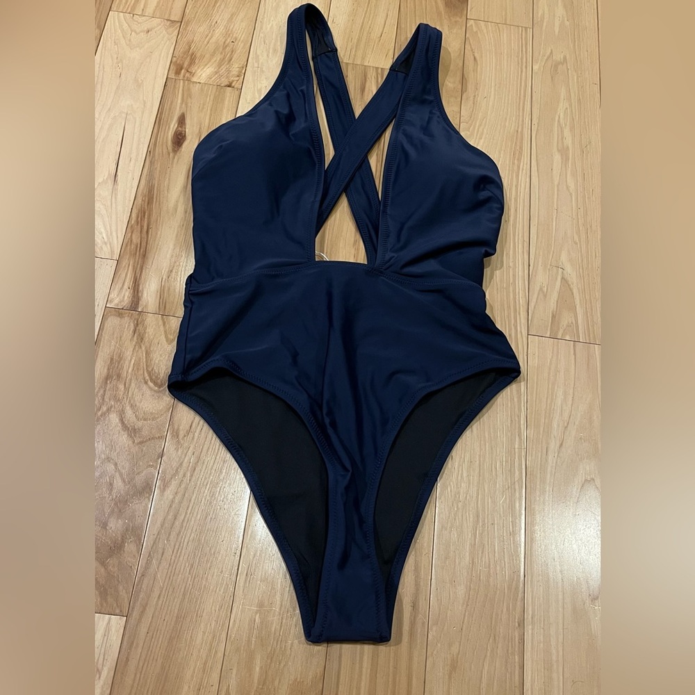 Cupshe Navy Cross-Front One Piece Swimsuit - Picture 2 of 8
